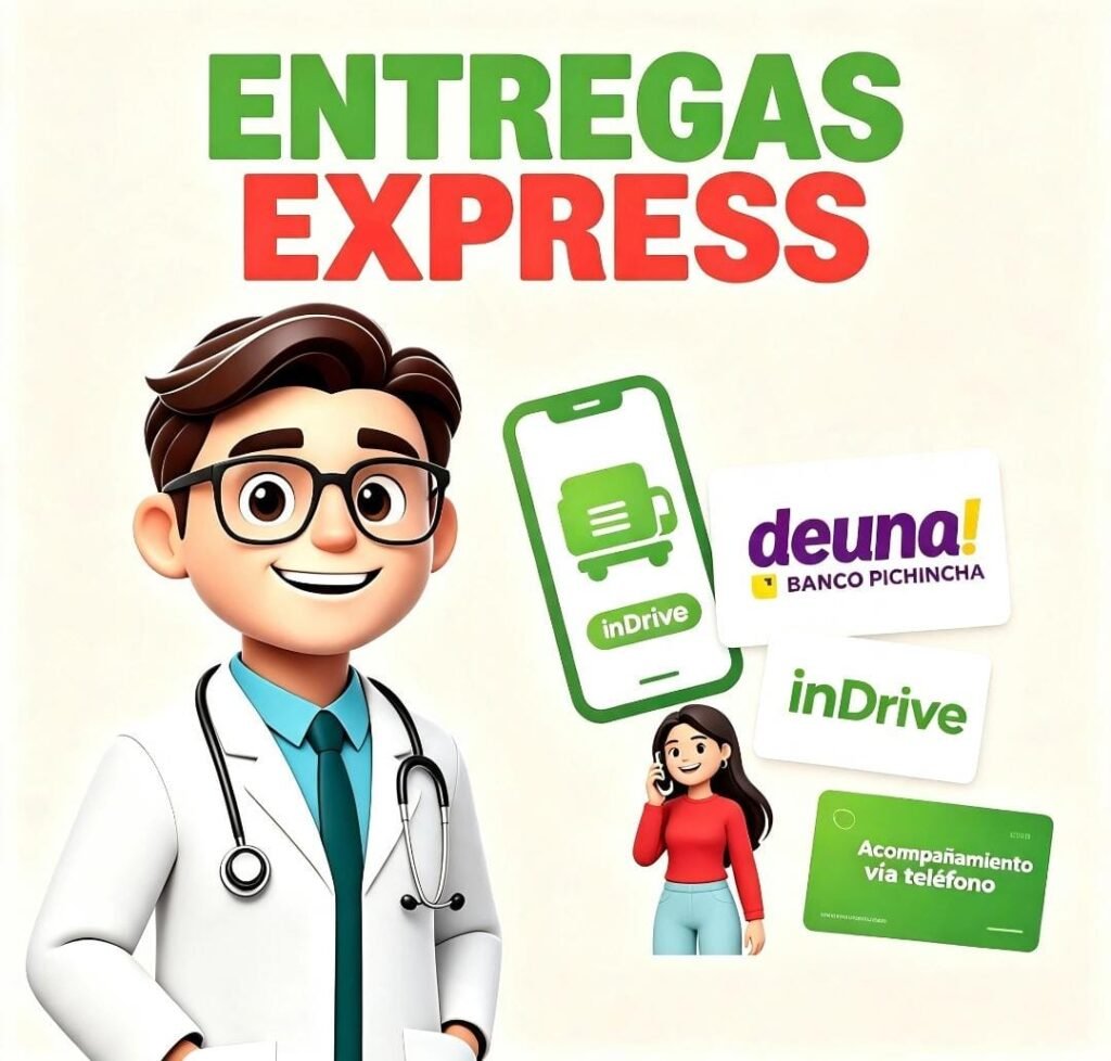 Entregas express con Deuna de Banco Pichincha e inDrive, con acompañamiento por teléfono.